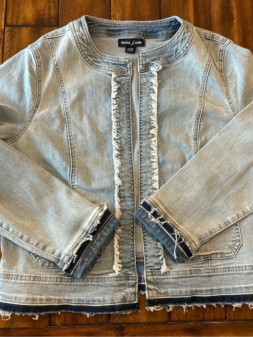 Nautica Pale Blue Frayed-Trim Jean Jacket